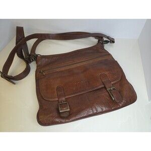 LAND Brown Leather Square (11 X 11) Messenger Satchel w/ Handle & Shoulder Strap